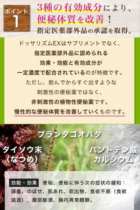 ドッサリズムEX 便秘薬 60包(15包✕4)非刺激性 │食物繊維90%以上&漢方生薬タイソウ末配合 携帯に便利な個包装 【指定医薬部外品】