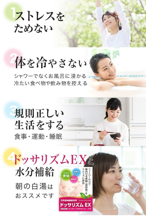 ドッサリズムEX 便秘薬 60包(15包✕4)非刺激性 │食物繊維90%以上&漢方生薬タイソウ末配合 携帯に便利な個包装 【指定医薬部外品】